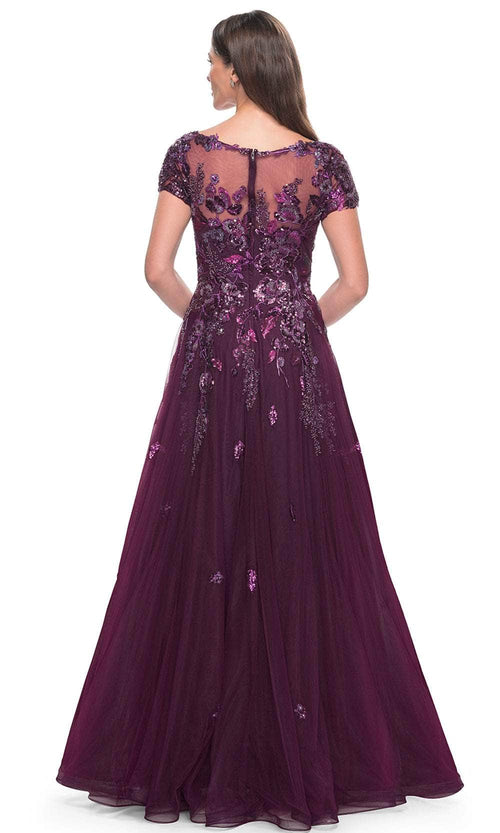 La Femme 31712 Tulle Beaded Sequin Bateau Evening Gown