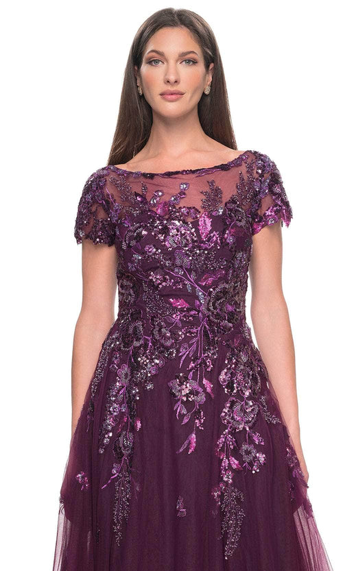 La Femme 31712 Tulle Beaded Sequin Bateau Evening Gown