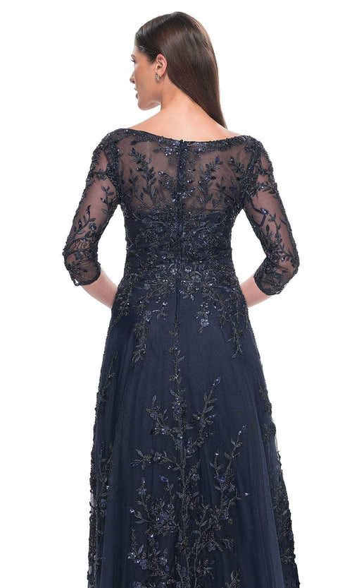 La Femme 31719 Lace Beaded Sequin V Neck Formal Dress
