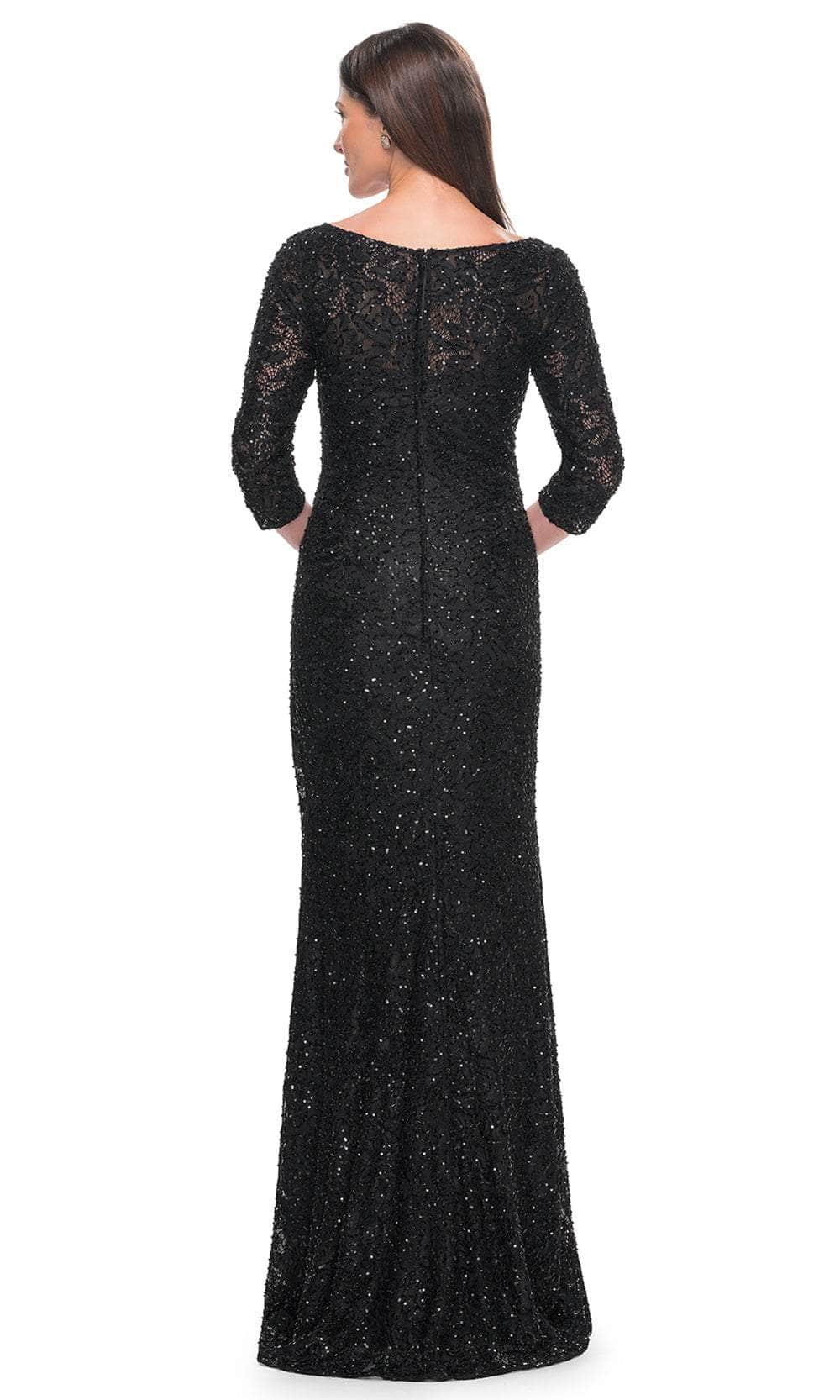 La Femme 31721 Lace Beaded Ruched V Neck Evening Gown