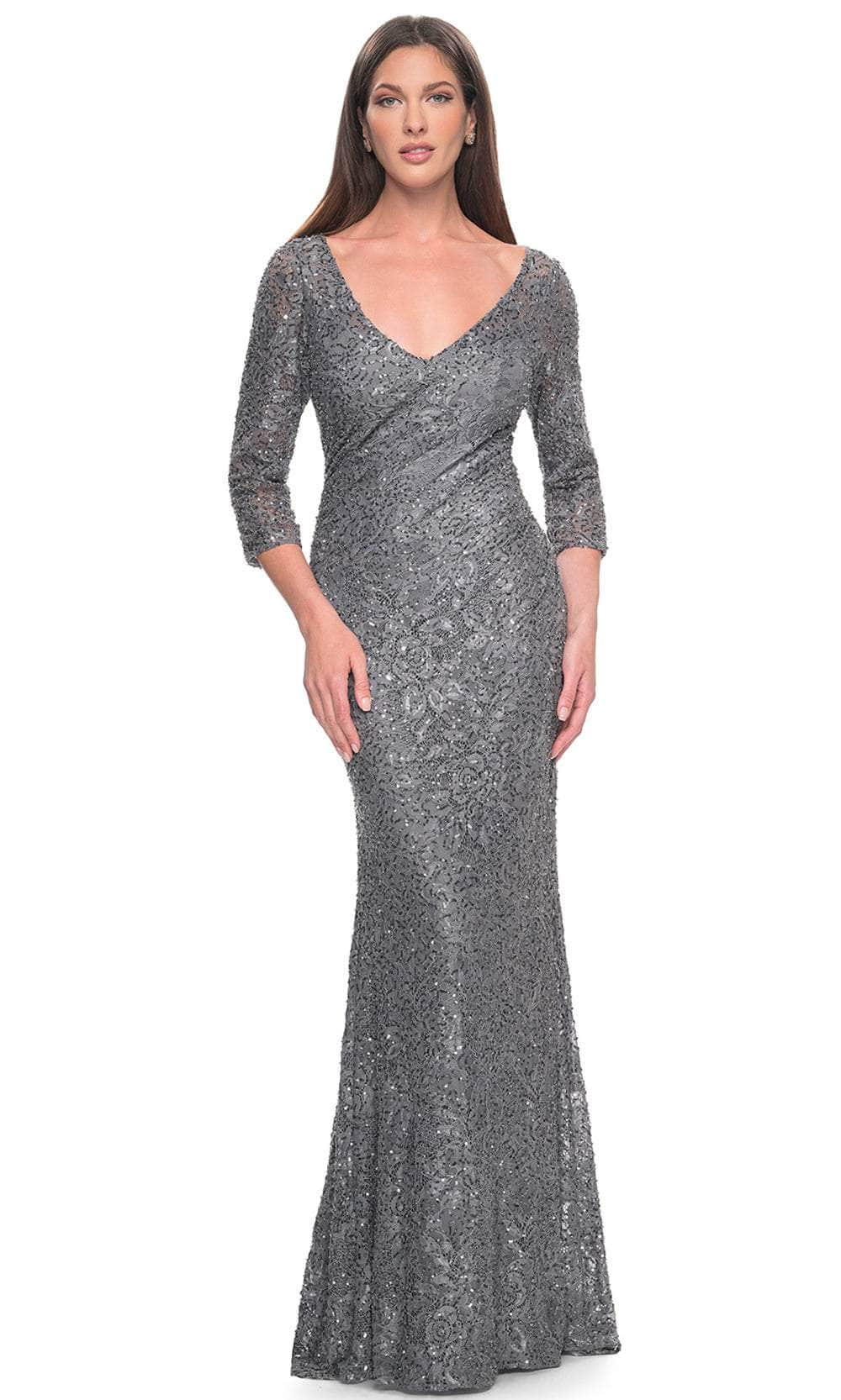 La Femme 31721 - Beaded Lace Evening Dress Evening Dresses 4 / Gunmetal