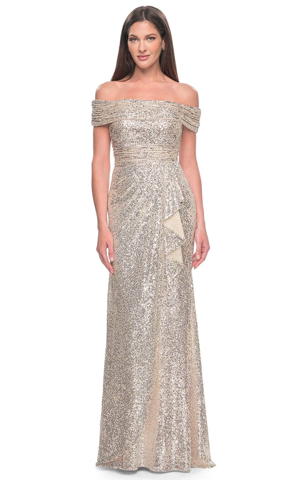 La Femme 31772 - Sequin Off-Shoulder Evening Dress Evening Dresses 4 / Silver