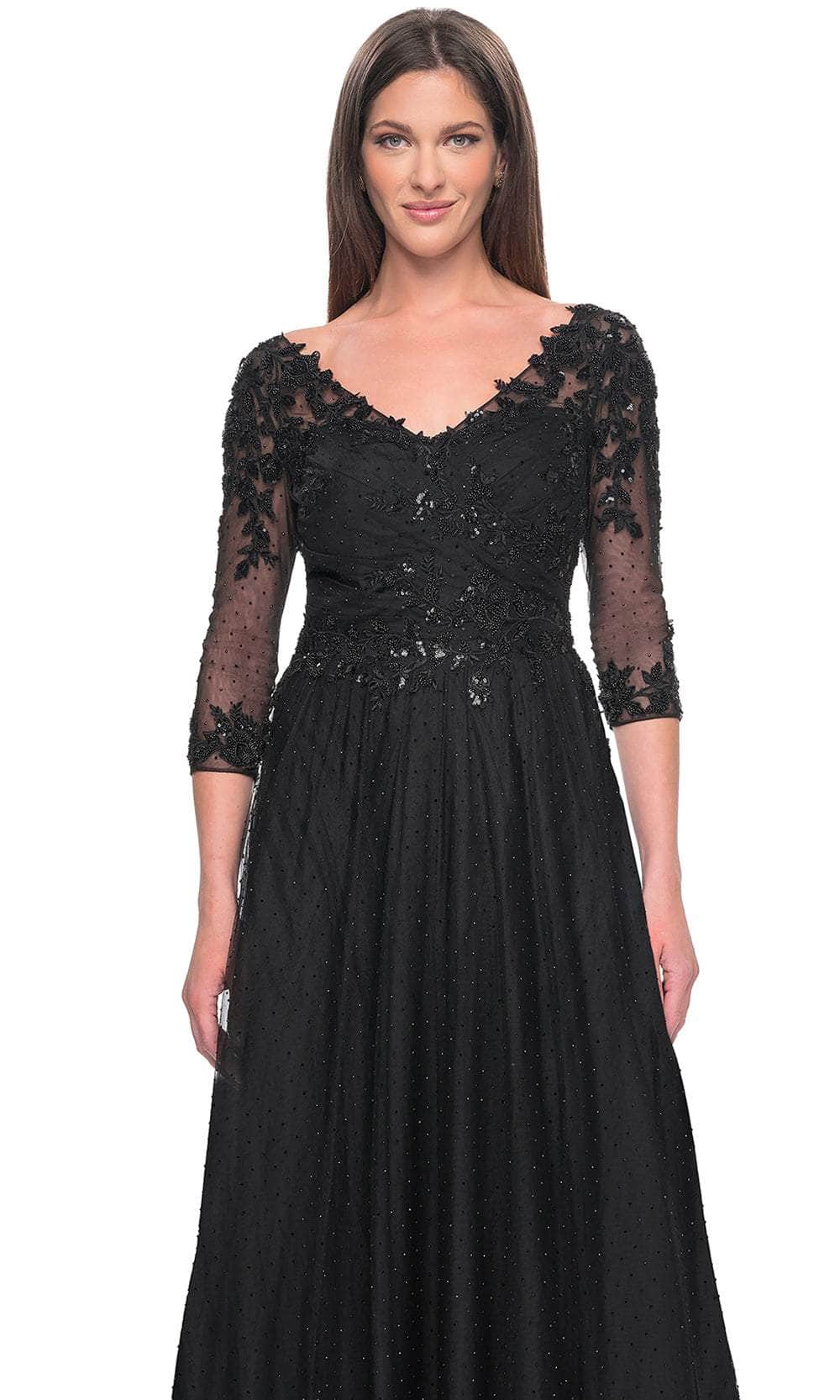 La Femme 31776 Tulle Beaded Sequin V Neck Evening Gown