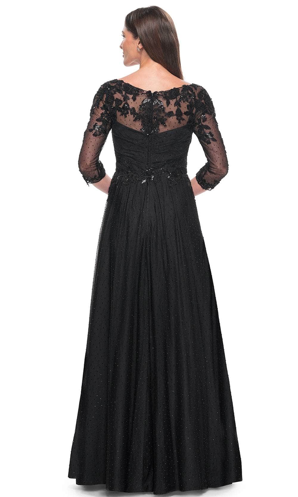 La Femme 31776 Tulle Beaded Sequin V Neck Evening Gown