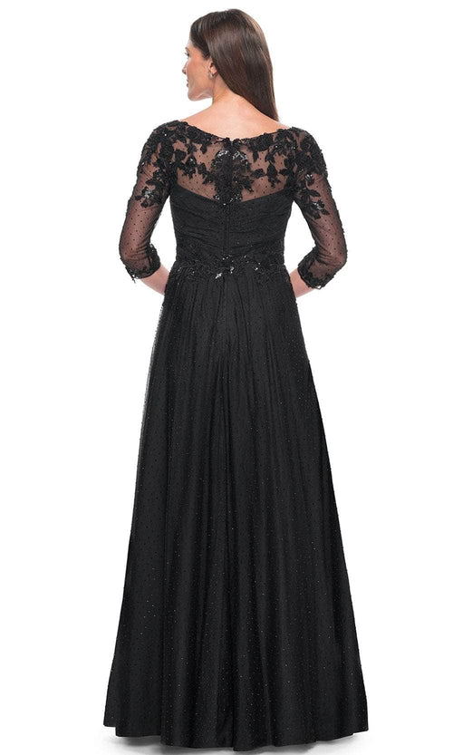 La Femme 31776 Tulle Beaded Sequin V Neck Evening Gown