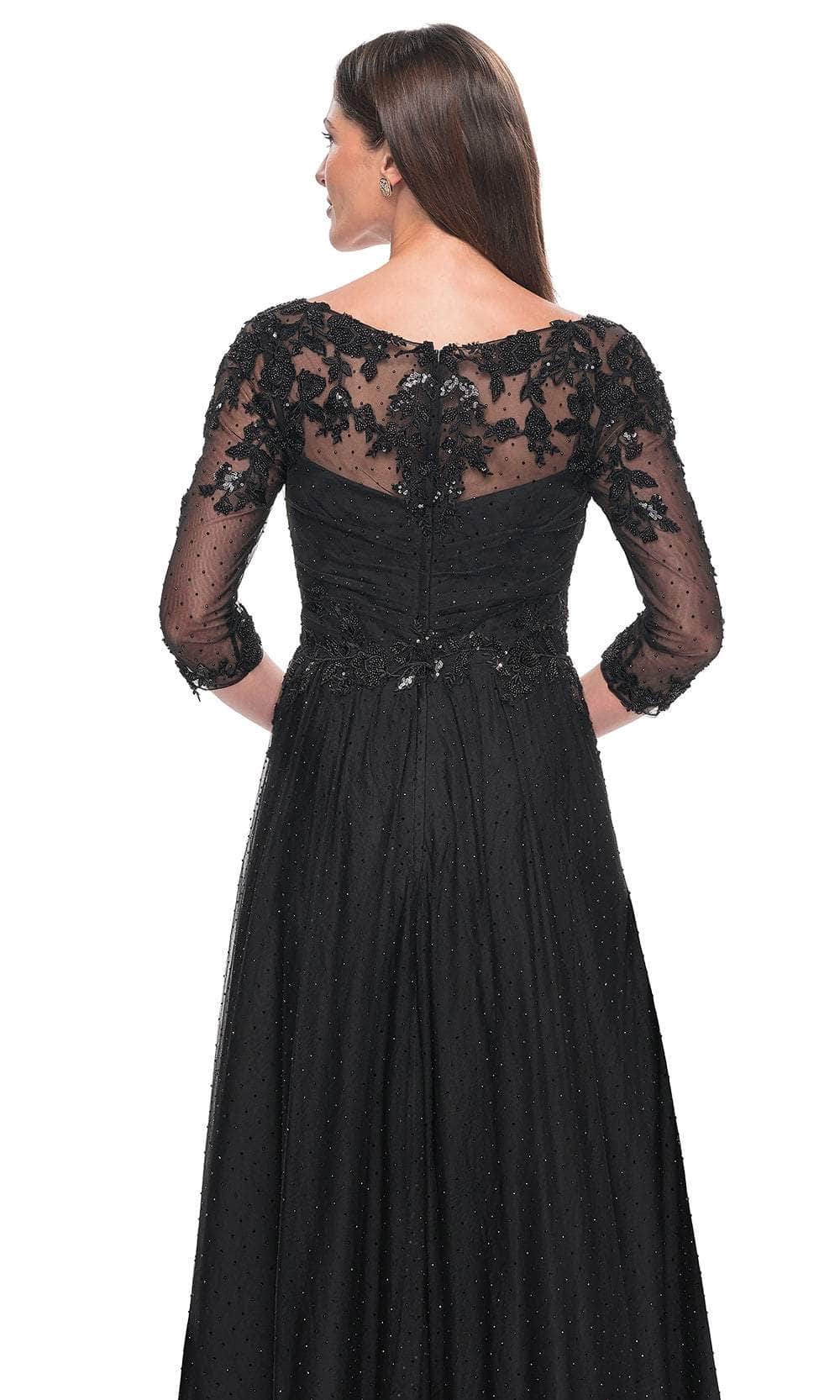 La Femme 31776 Tulle Beaded Sequin V Neck Evening Gown
