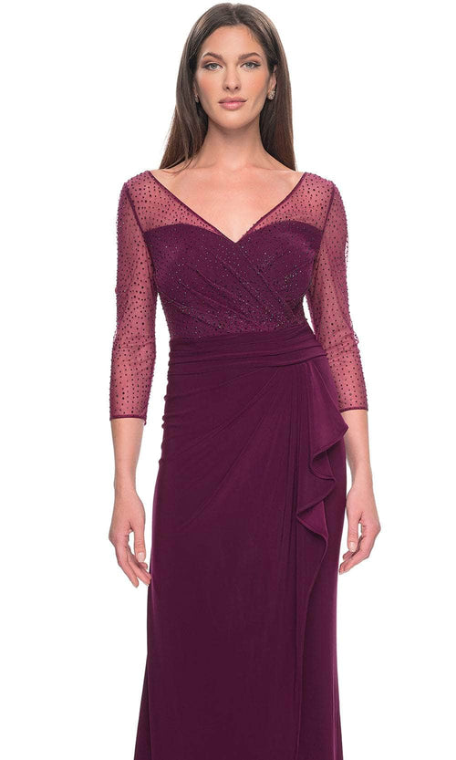 La Femme 31777 Jersey Beaded Ruched V Neck Prom Dress