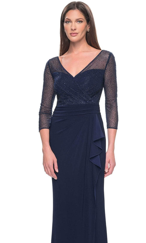 La Femme 31777 Jersey Beaded Ruched V Neck Prom Dress