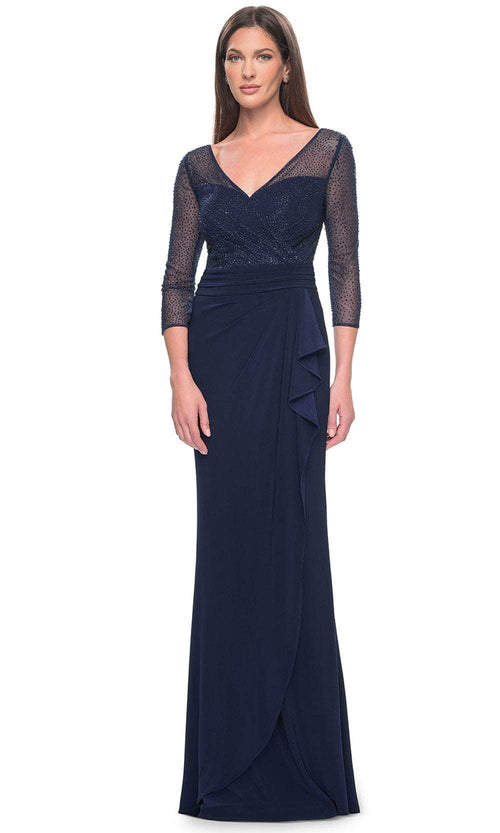 La Femme 31777 Jersey Beaded Ruched V Neck Prom Dress