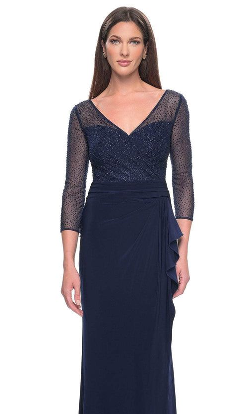 La Femme 31777 Jersey Beaded Ruched V Neck Prom Dress