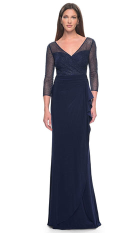 La Femme 31777 Jersey Beaded Ruched V Neck Prom Dress