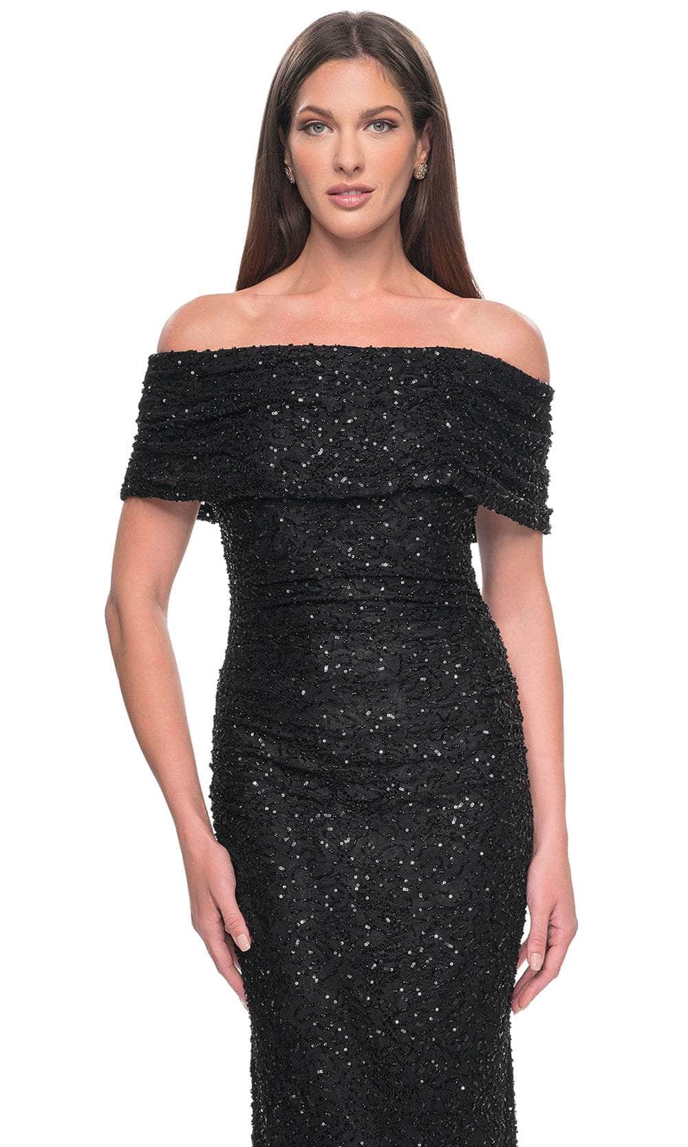 La Femme 31778 Lace Beaded Sequin Off the Shoulder Evening Gown