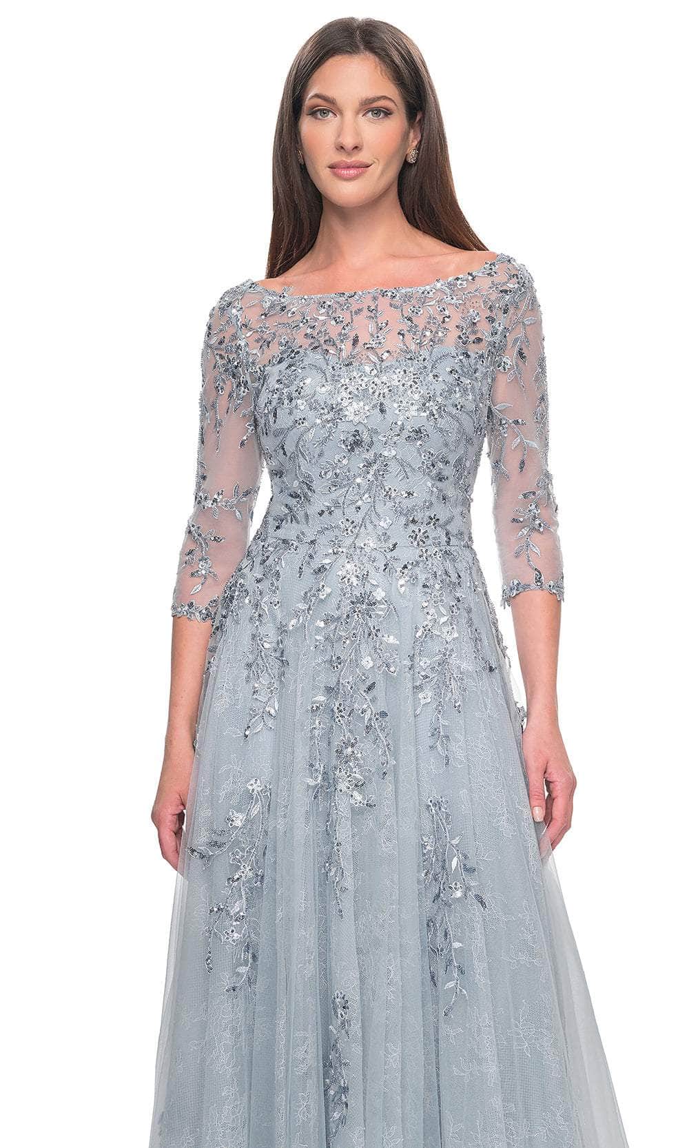 La Femme 31795 Tulle Beaded Illusion Bateau Evening Gown