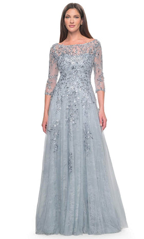La Femme 31795 Tulle Beaded Illusion Bateau Evening Gown