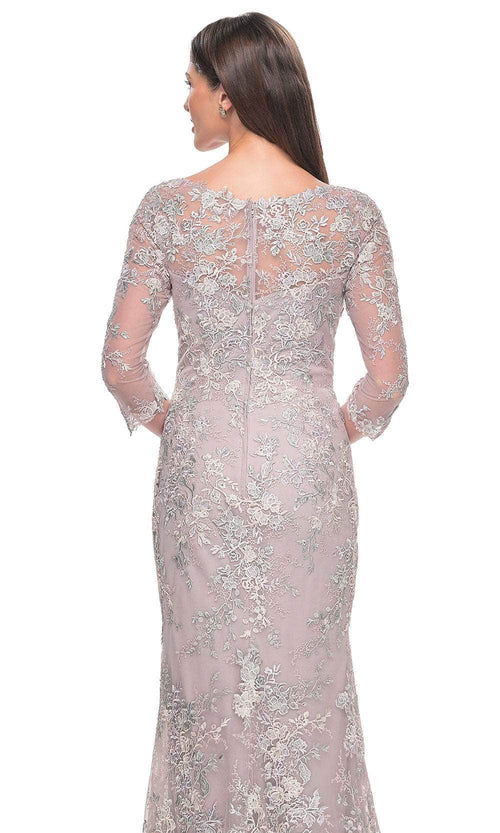 La Femme 31804 Lace Beaded Embroidered V Neck Evening Gown