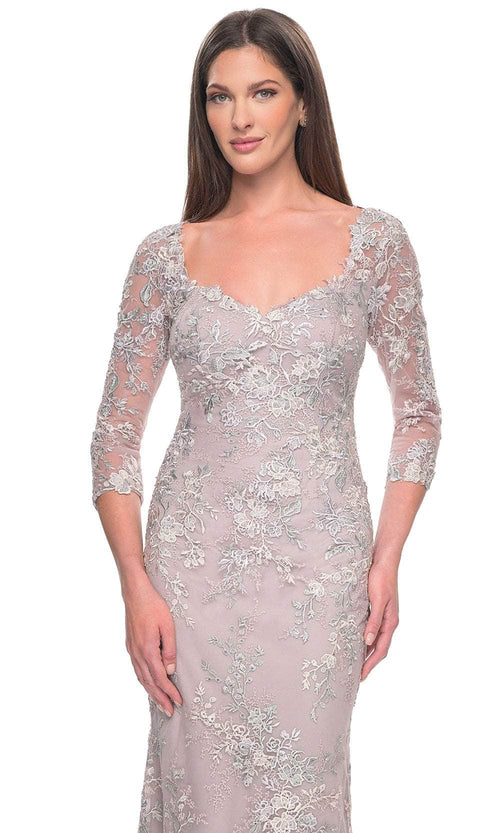 La Femme 31804 Lace Beaded Embroidered V Neck Evening Gown