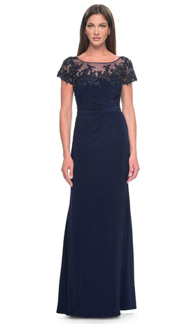 La Femme 31805 Jersey Beaded Embroidered Bateau Evening Gown