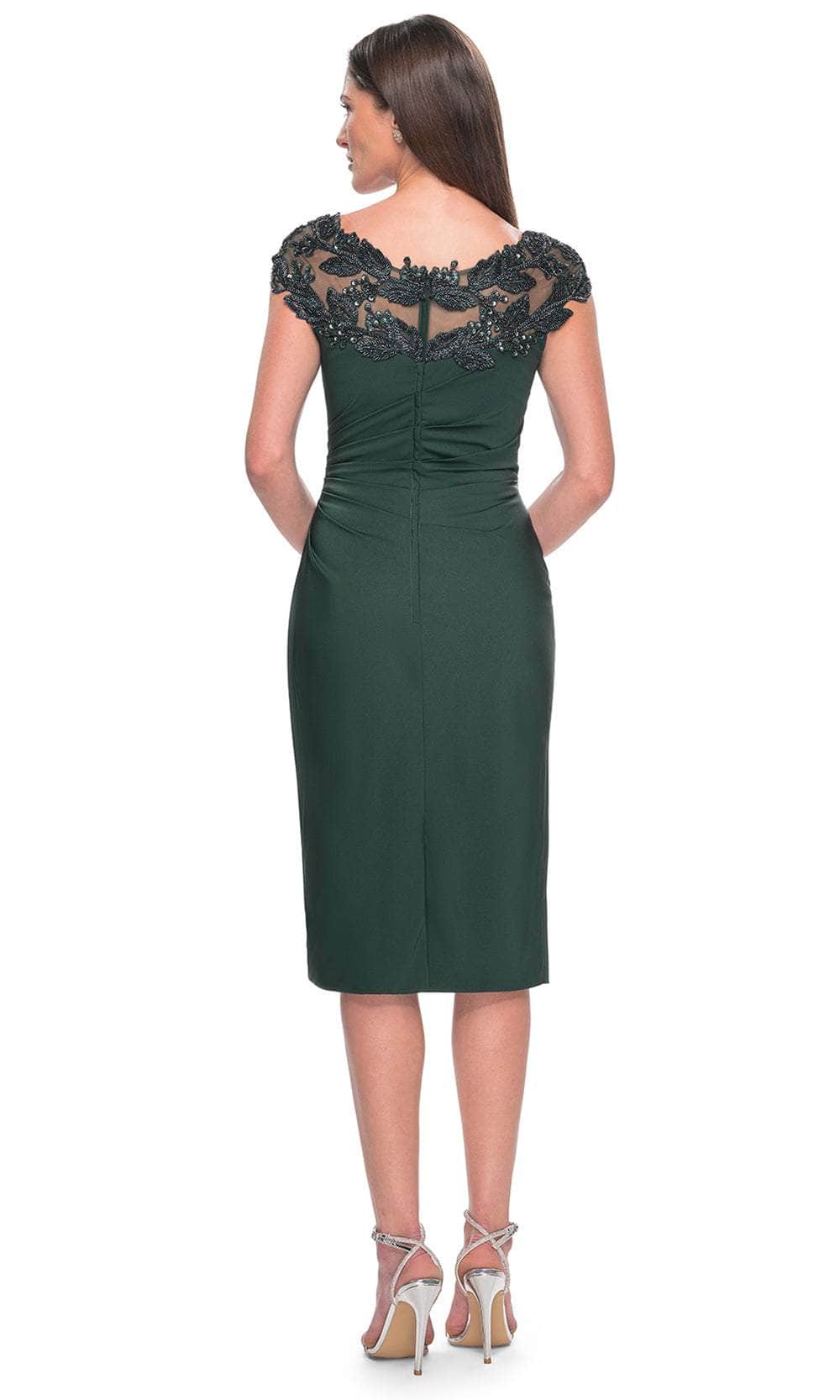 La Femme 31839 Satin Beaded Illusion V Neck Prom Dress