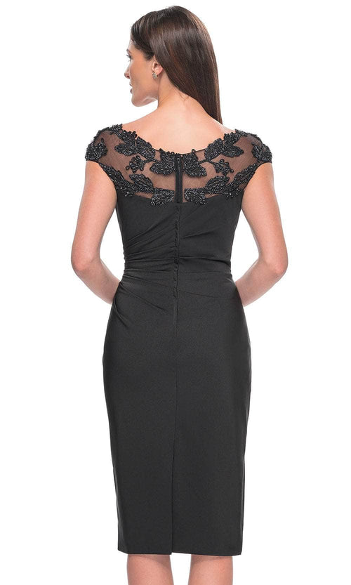 La Femme 31839 Satin Beaded Illusion V Neck Prom Dress