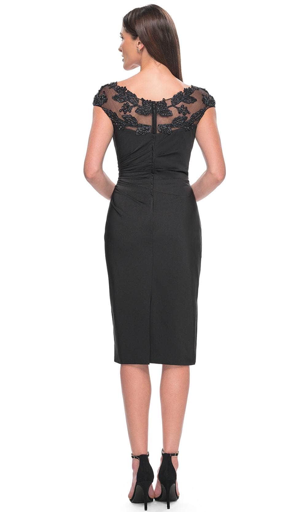 La Femme 31839 Satin Beaded Illusion V Neck Prom Dress