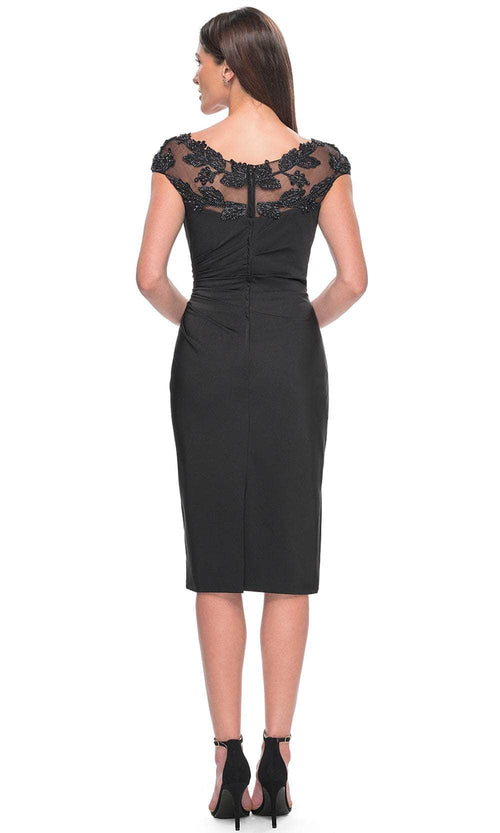La Femme 31839 Satin Beaded Illusion V Neck Prom Dress