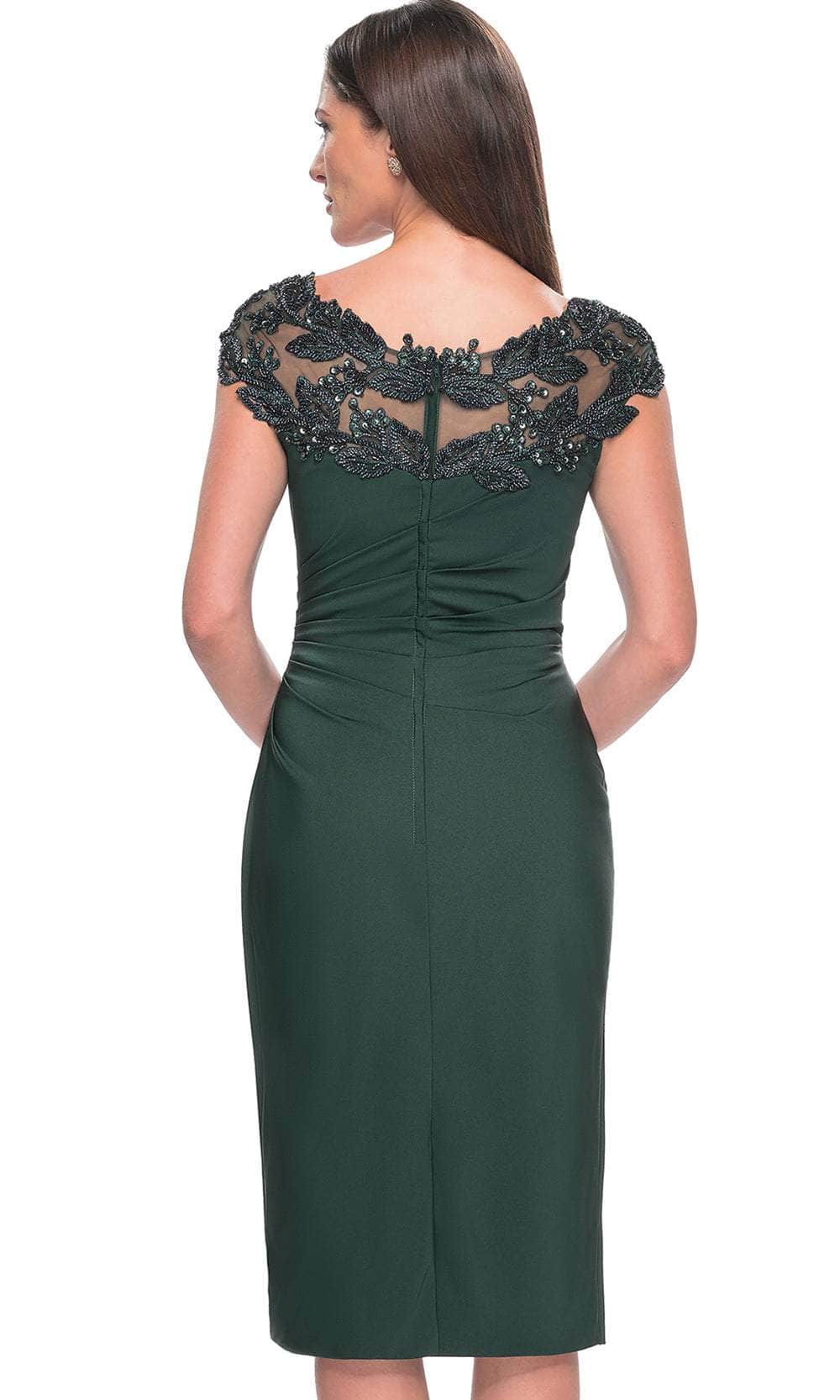 La Femme 31839 Satin Beaded Illusion V Neck Prom Dress