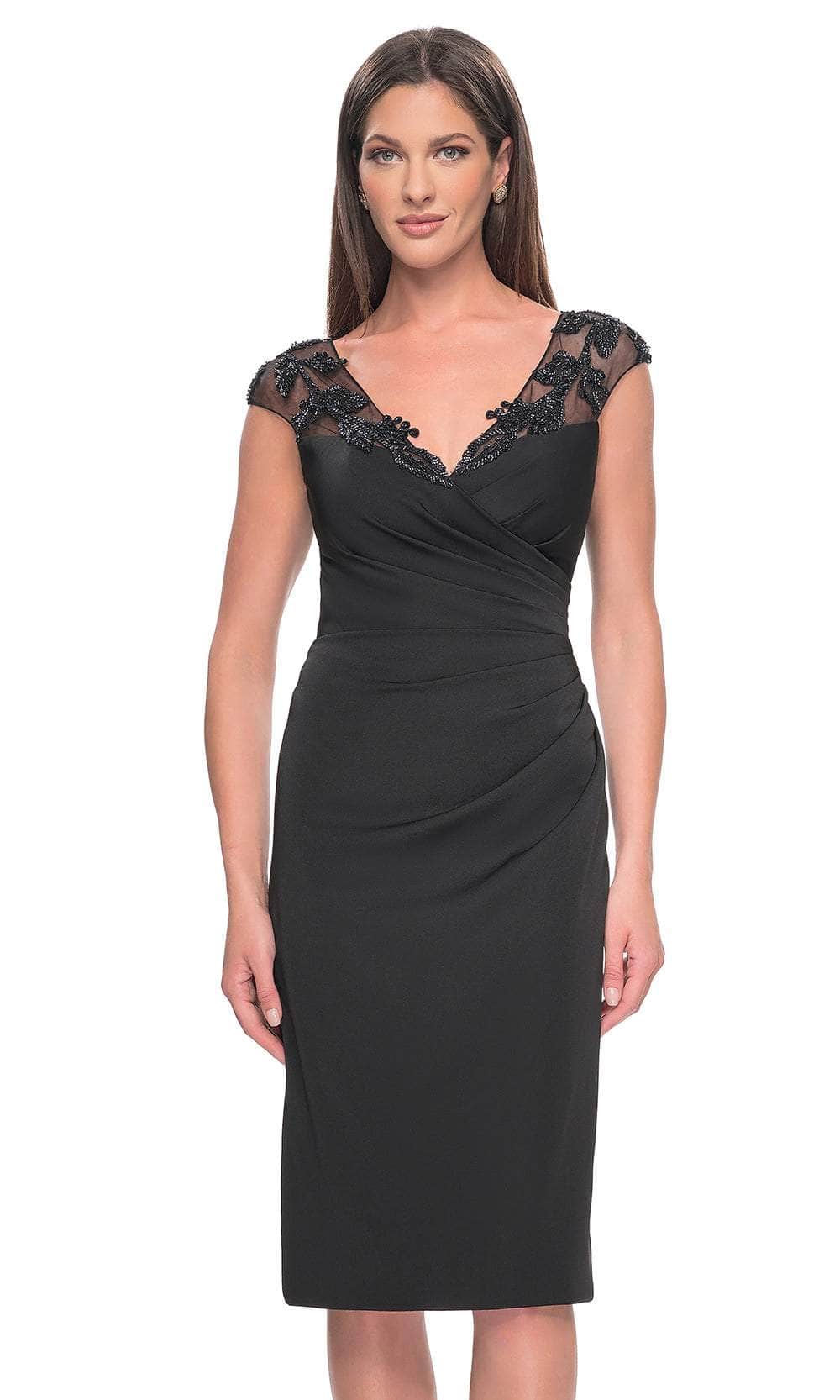 La Femme 31839 Satin Beaded Illusion V Neck Prom Dress