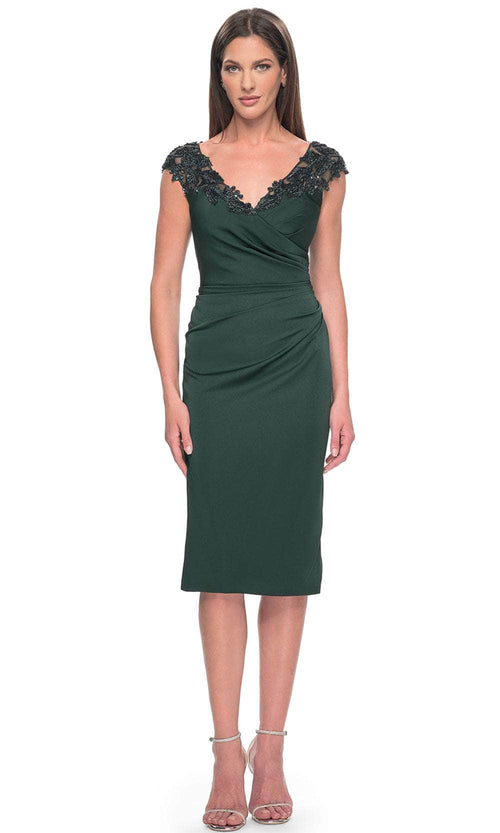 La Femme 31839 - Leaf Knee-Length Formal Dress Holiday Dresses 4 / Emerald