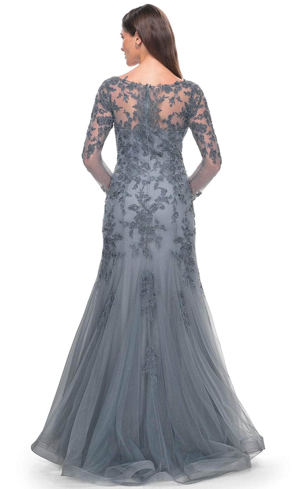 La Femme 31887 Tulle Beaded Illusion V Neck Formal Dress