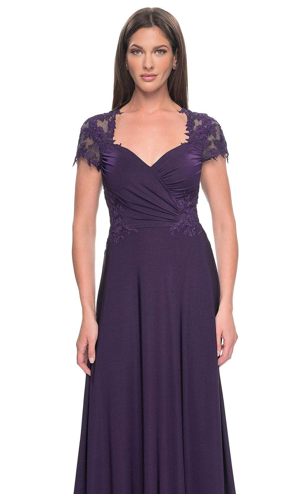 La Femme 31906 Jersey Beaded Floral Sweetheart Prom Dress
