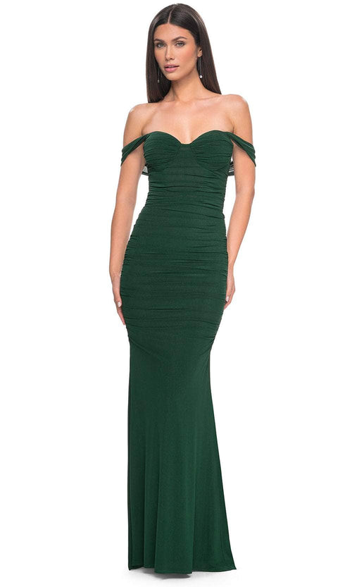 La Femme 31914 - Ruched Jersey Prom Dress Special Occasion Dress 00 / Dark Emerald