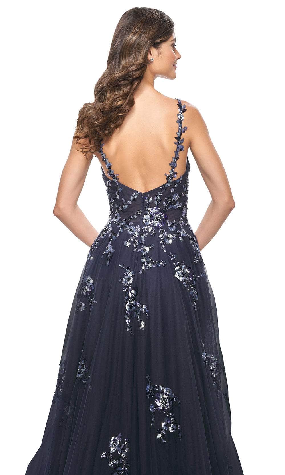 La Femme 31936 Floral Applique V-Neck Prom Gown
