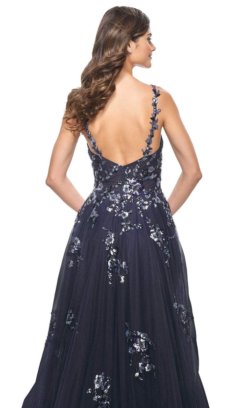 La Femme 31936 Floral Applique V-Neck Prom Gown