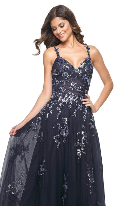 La Femme 31936 Floral Applique V-Neck Prom Gown