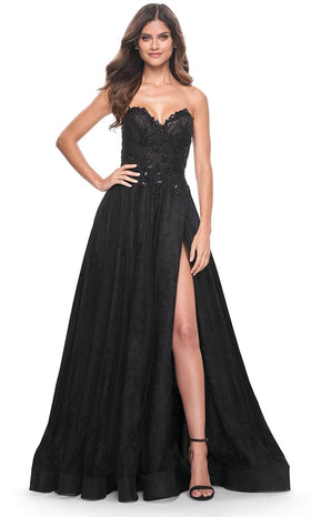 La Femme 31954 Appliqued Strapless A-Line Prom Dress