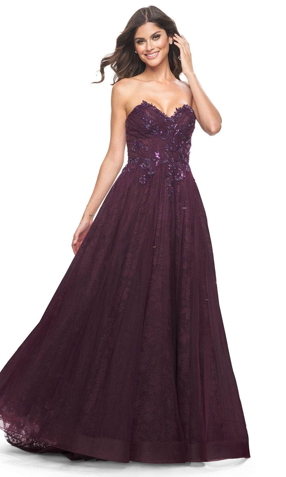 La Femme 31954 Appliqued Strapless A-Line Prom Dress