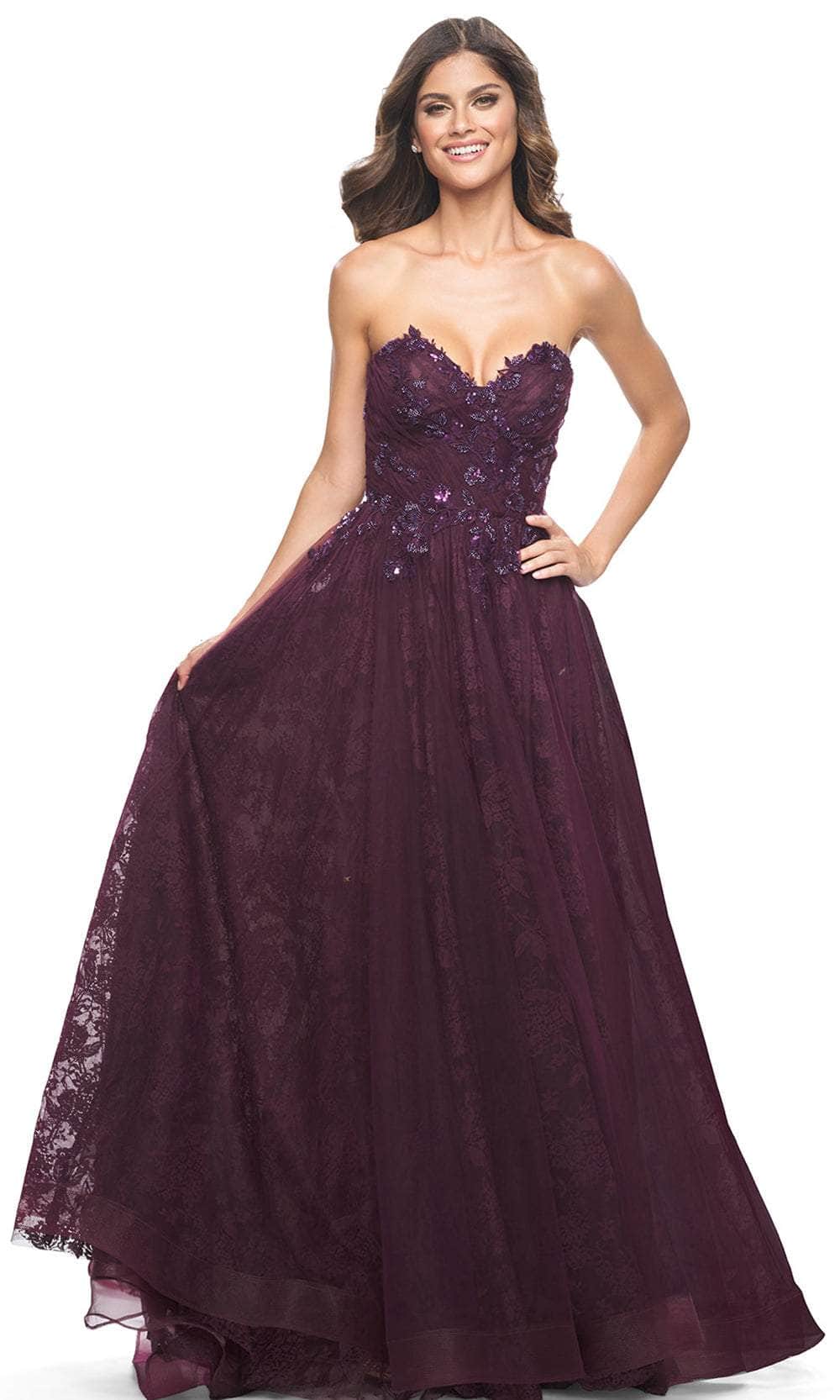 La Femme 31954 Appliqued Strapless A-Line Prom Dress