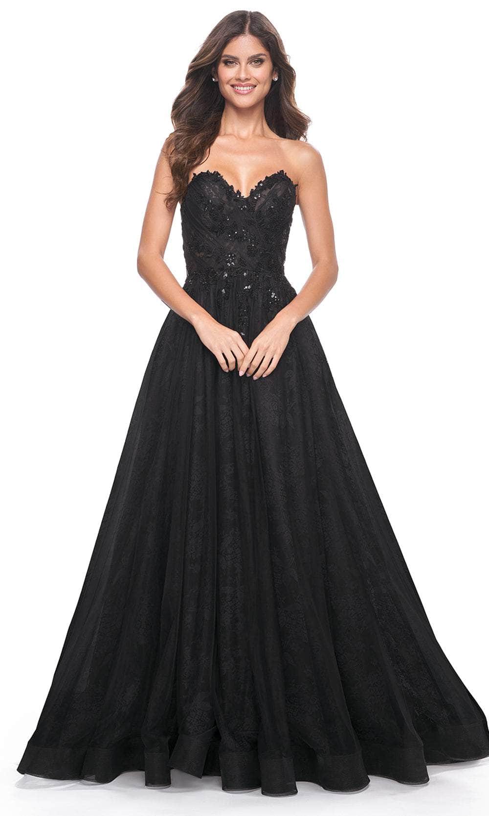 La Femme 31954 Appliqued Strapless A-Line Prom Dress