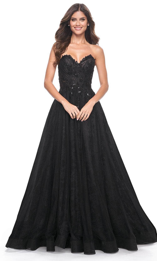 La Femme 31954 Appliqued Strapless A-Line Prom Dress