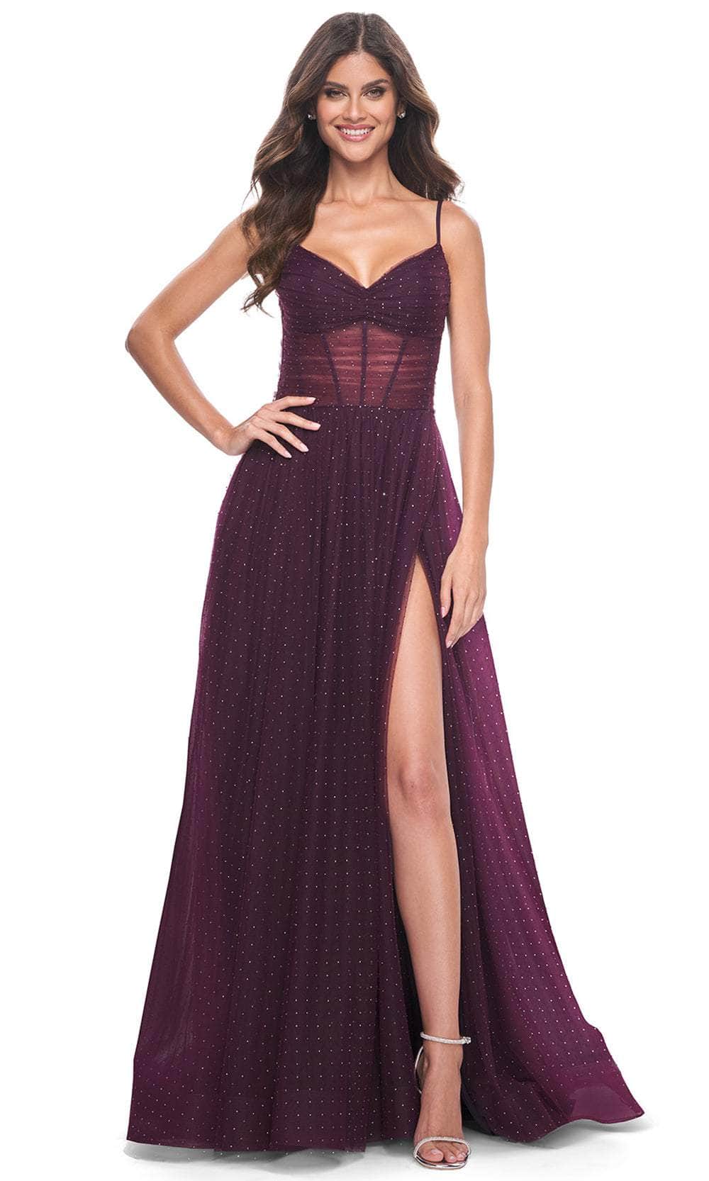 La Femme 31970 - Ruched Tulle Prom Dress Special Occasion Dress 00 / Dark Berry