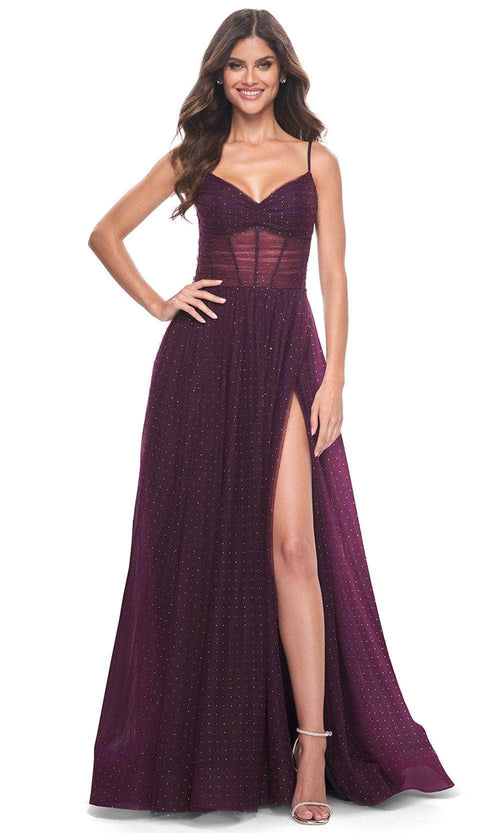 La Femme 31970 - Ruched Tulle Prom Dress Special Occasion Dress 00 / Dark Berry