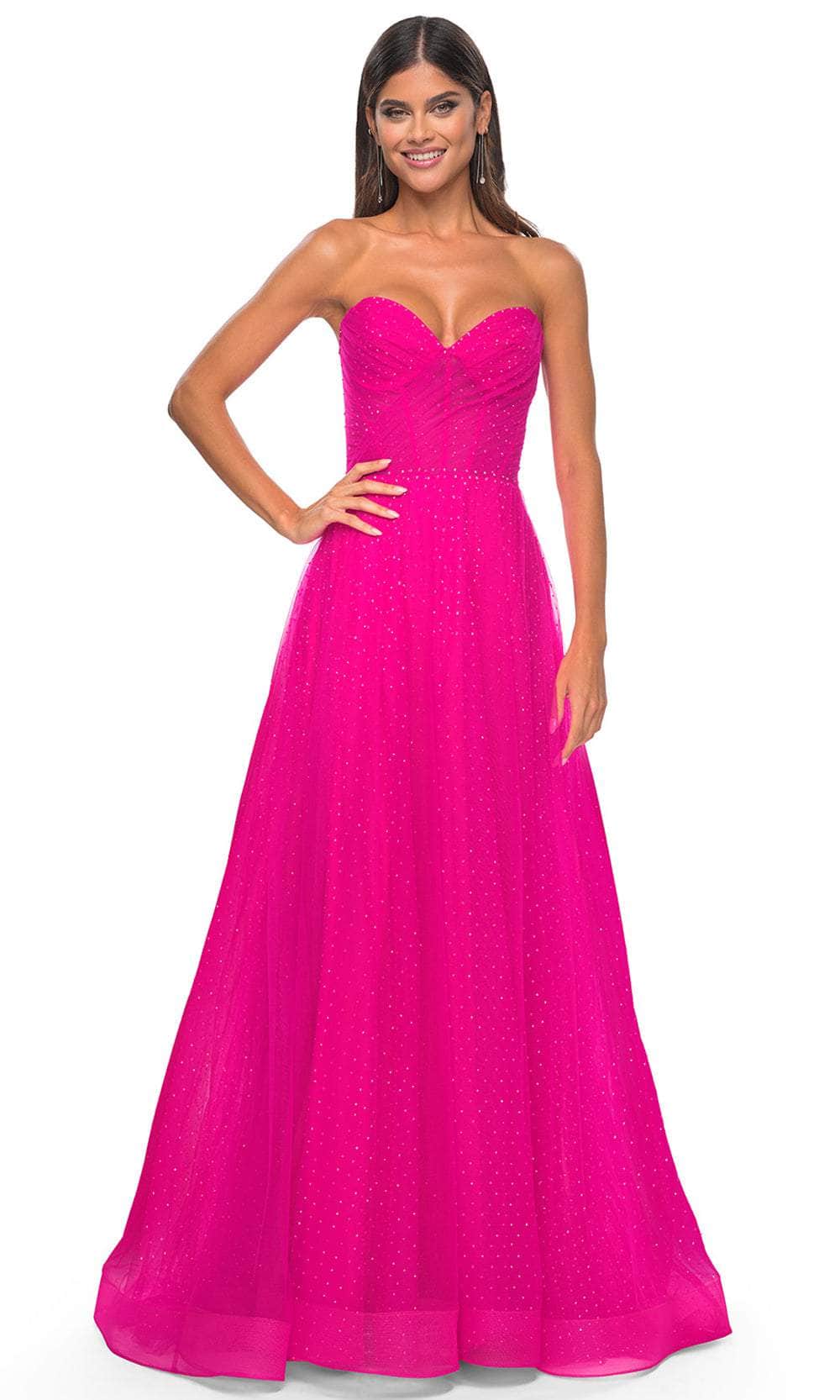 La Femme 31997 - Shirred Sweetheart Prom Dress Special Occasion Dress 00 / Hot Fuchsia