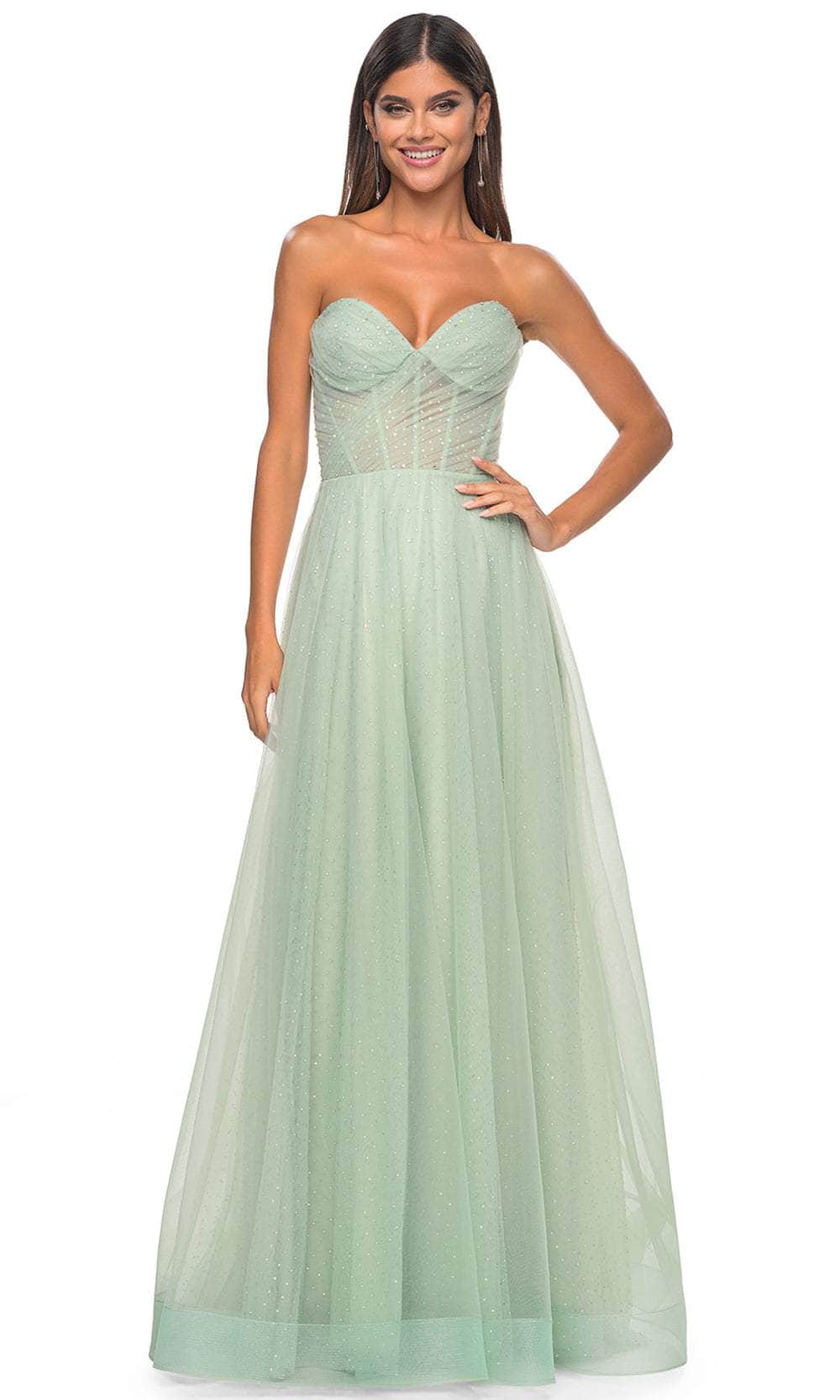 La Femme 31997 - Shirred Sweetheart Prom Dress Special Occasion Dress 00 / Sage