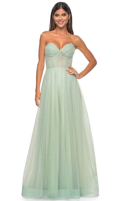 La Femme 31997 - Shirred Sweetheart Prom Dress Special Occasion Dress 00 / Sage