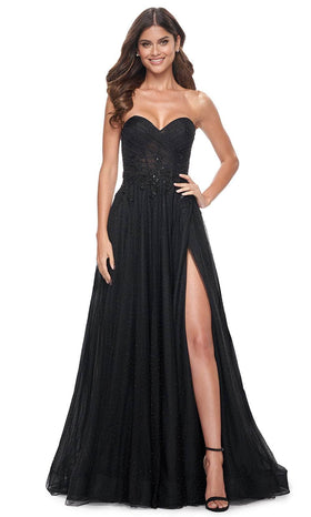 La Femme 32005 Ruched Illusion Strapless Prom Gown