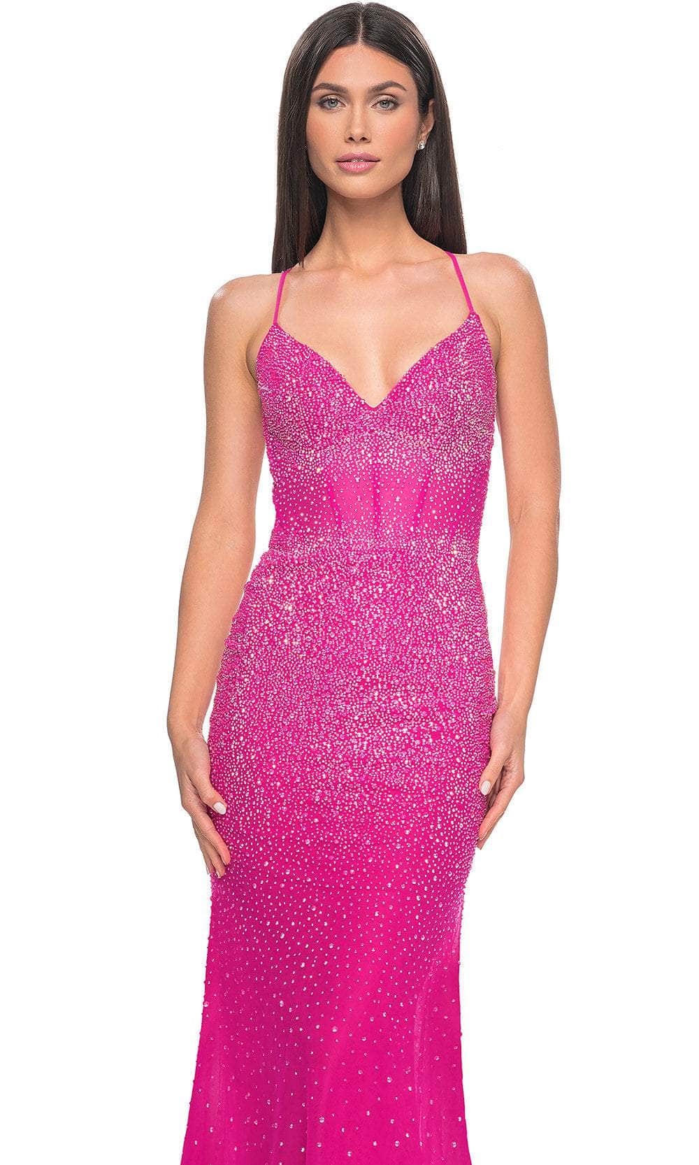 La Femme 32007 V-Neck Rhinestone Embellished Prom Dress