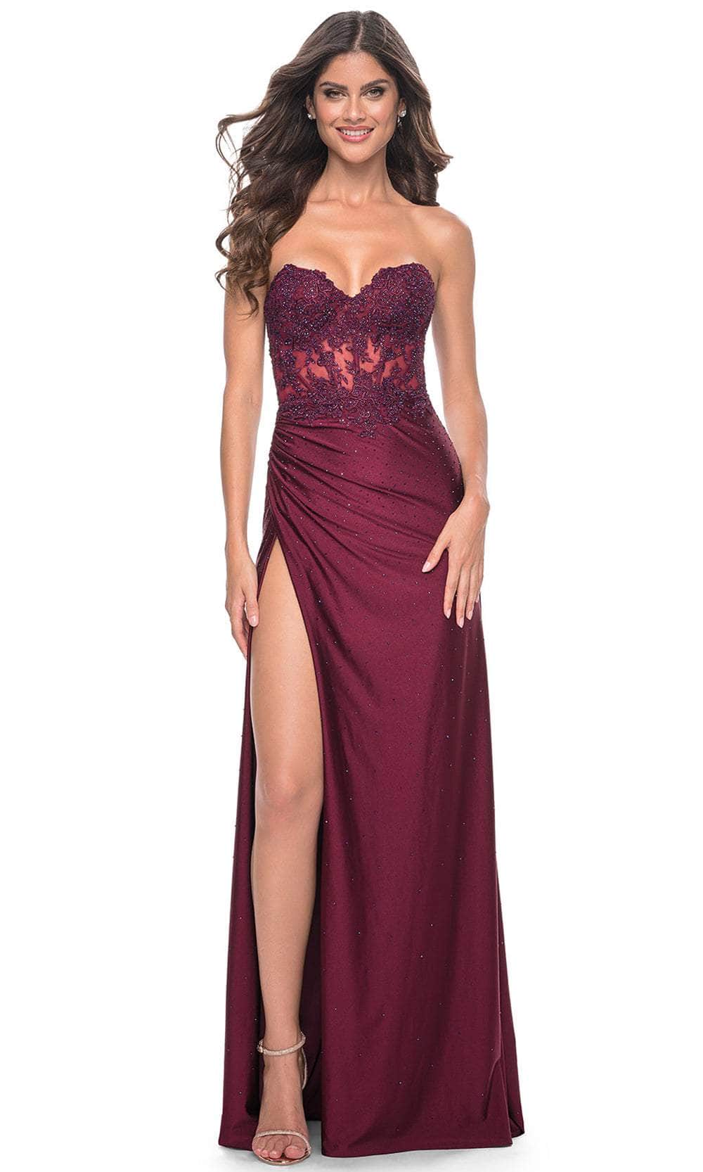 La Femme 32011 - Rhinestone Jersey Prom Dress Prom Dresses 00 / Dark Berry