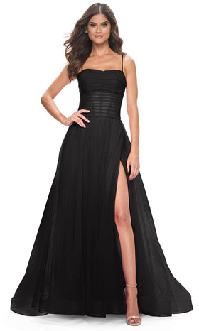 La Femme 32017 Ruched Illusion Prom Dress