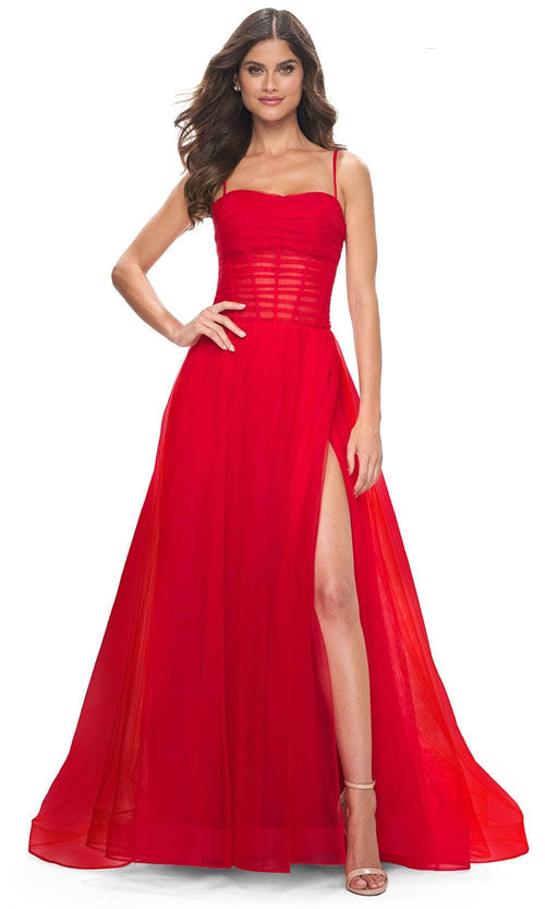 La Femme 32017 Ruched Illusion Prom Dress