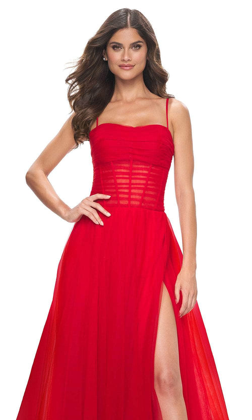 La Femme 32017 Ruched Illusion Prom Dress